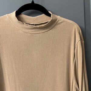 A New Day Camel Ribbed Mock Neck Top